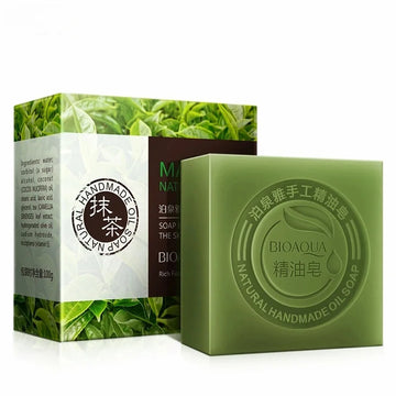 Organic Matcha Green Tea Handmade Soap Skin Whitening Moisturizing Face Cleansing Soap Remove Acne Cleansing Bath Bar Soap 100g