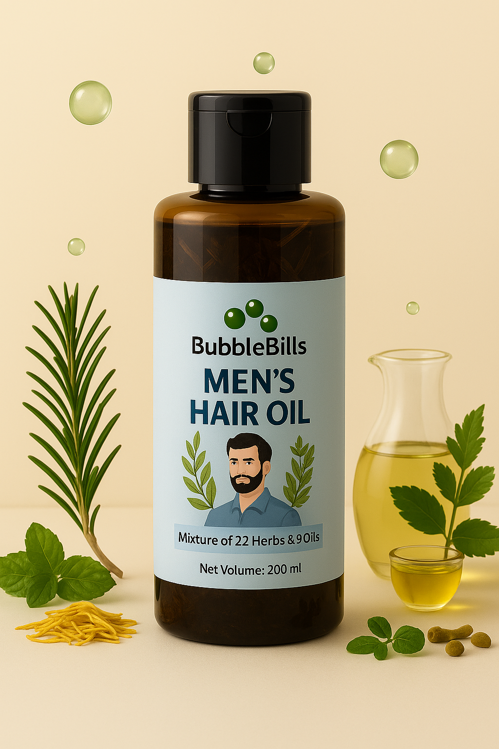 BubbleBills men's herbal hair oil
Controls Hair Fall & Promotes Regrowth_200ml