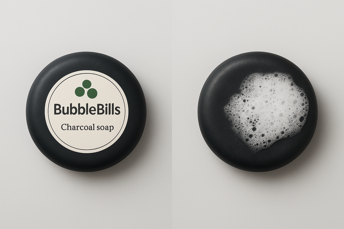 BubbleBills Charcoal Detox Soap
Deep Cleanse & Oil Control – 85g