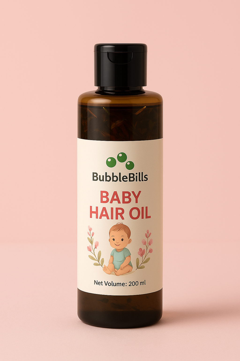 BubbleBills Baby Hair Oil – 100% Herbal Nourishment for Soft & Strong Hair (200ml)