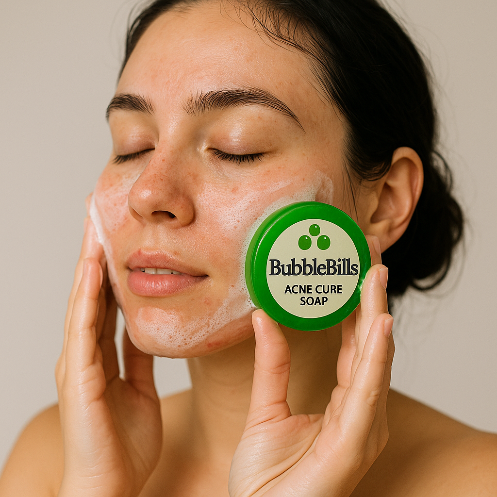 BubbleBills Acne Cure Soap – Herbal Anti-Acne Formula with Neem & Tea Tree (85g)