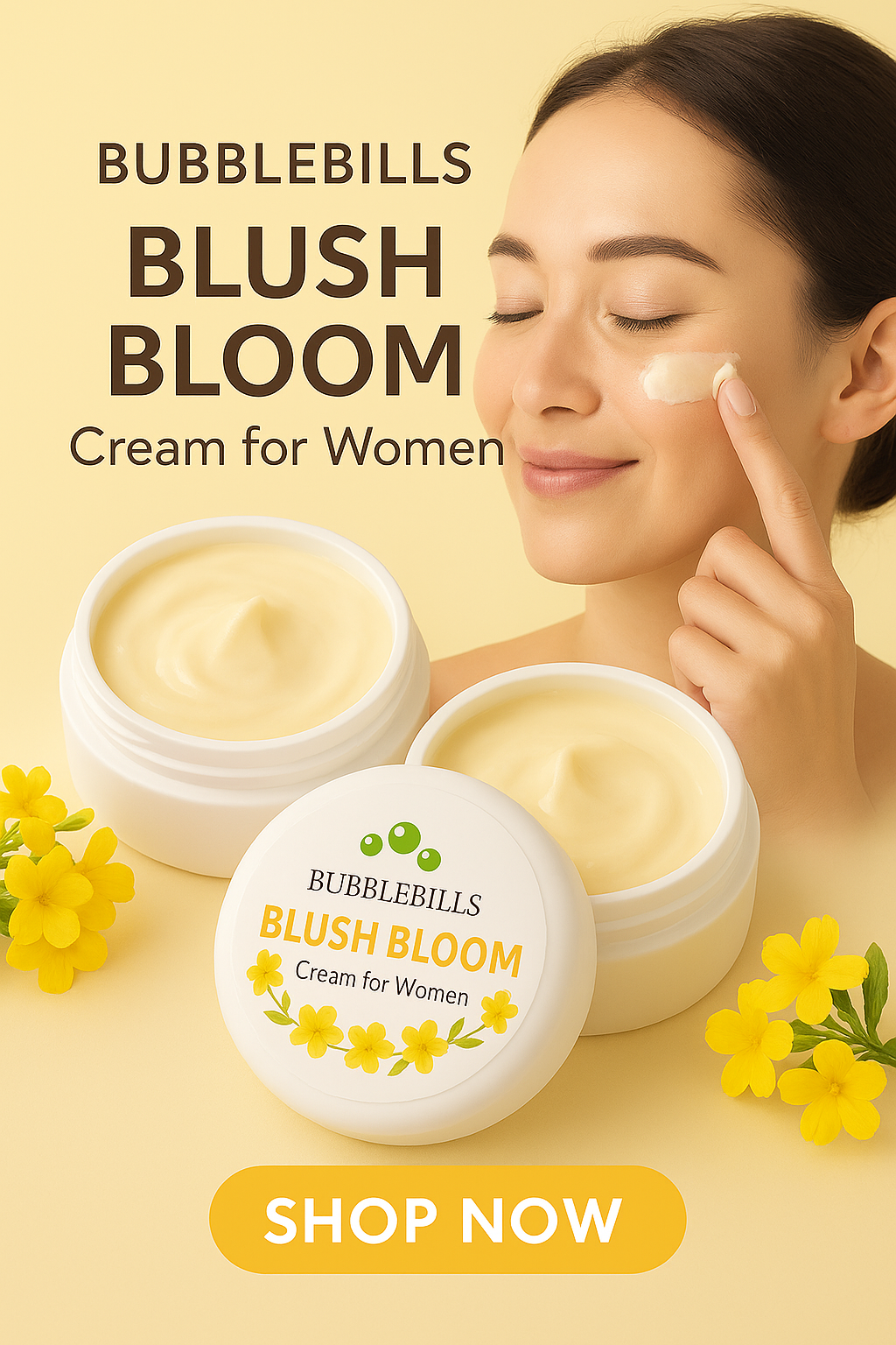 BubbleBills Blush Bloom Whitening Cream – Herbal Fairness & Glow Formula for Radiant Skin (50g)